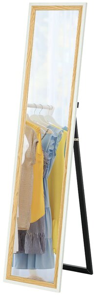 HOMCOM Zrcadlo v plné délce 157x37 cm - Podlahové nebo nástěnné zrcadlo s MDF rámem a stojanem pro ložnici a obývací pokoj v bílé a tmavě přírodní bar