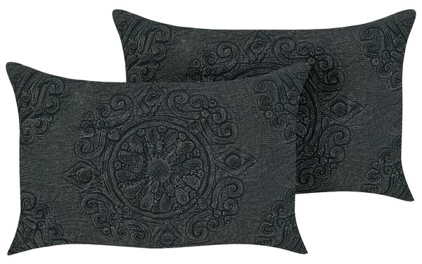 Sada 2 dekorativních polštářů VELOOR Bavlna 30 x 50 cm Tmavě šedá Orientální vzor