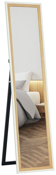 HOMCOM Zrcadlo v plné délce 157x37 cm - Podlahové nebo nástěnné zrcadlo s MDF rámem a stojanem pro ložnici a obývací pokoj v bílé a tmavě přírodní bar