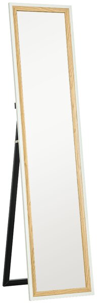 HOMCOM Zrcadlo v plné délce 157x37 cm - Podlahové nebo nástěnné zrcadlo s MDF rámem a stojanem pro ložnici a obývací pokoj v bílé a tmavě přírodní bar