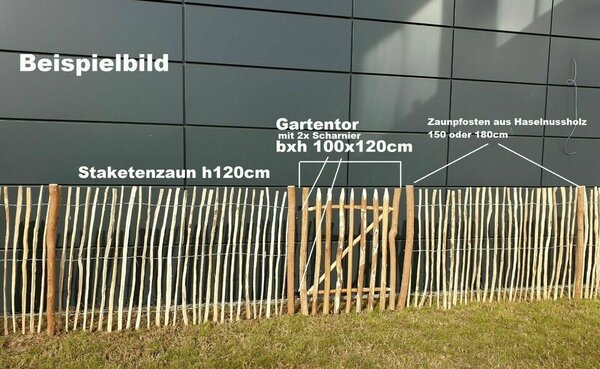 Plotové latě 60 cm x 10 m / rozteč latí 7–8 cm Zahradní plot Plotové latě Dřevěný plot Plot z masivního lískového dřeva