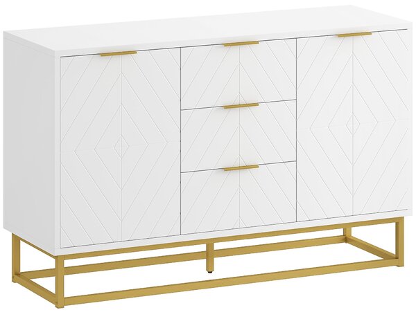 HOMCOM Moderní Komoda se 3 Zásuvkami, 2 Dveřmi a Regulovatelnou Policí pro Obývací Pokoj a Kuchyň, 120x40x76 cm, Bílá | Aosom
