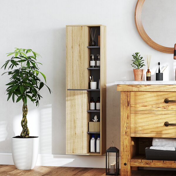 HOMCOM Koupelnová nástěnná skříňka s otevřenými přihrádkami a 2 dveřmi, moderní koupelnový nábytek 40x24x141,5 cm | Aosom