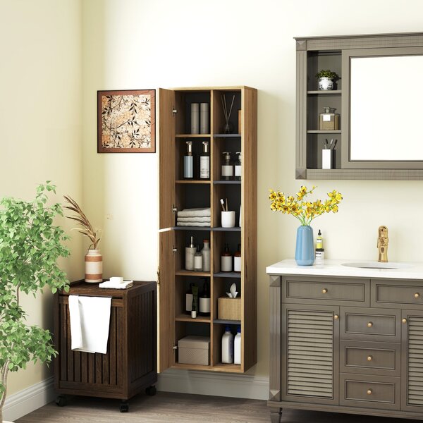 HOMCOM Koupelnová nástěnná skříňka s otevřenými přihrádkami a 2 dveřmi, moderní koupelnový nábytek 40x24x141,5 cm | Aosom
