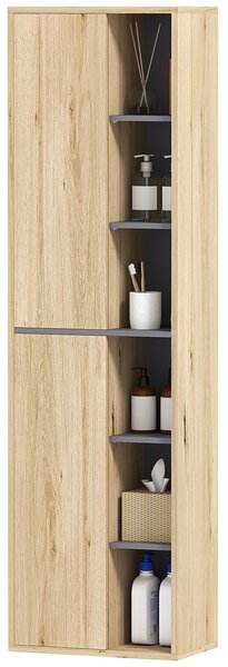 HOMCOM Koupelnová nástěnná skříňka s otevřenými přihrádkami a 2 dveřmi, moderní koupelnový nábytek 40x24x141,5 cm | Aosom