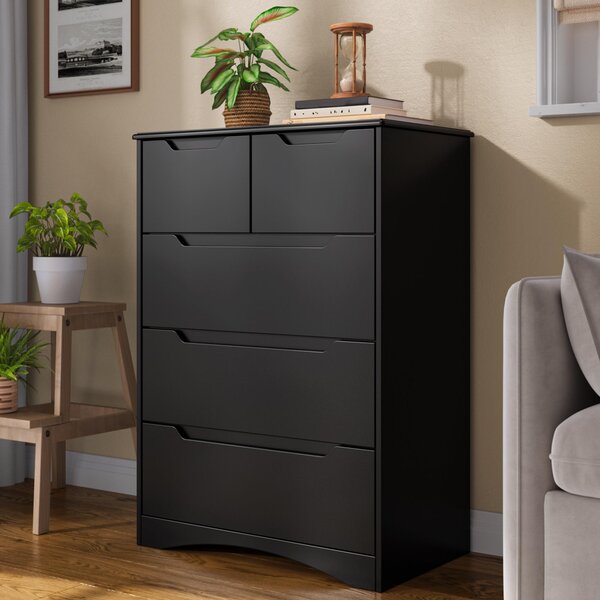 Komoda Bealife 72x41x94 cm | 3 + 2 zásuvky | Černá | Vyrobeno z MDF | S ochranou proti převrácení a pojezdy zásuvek | AP23