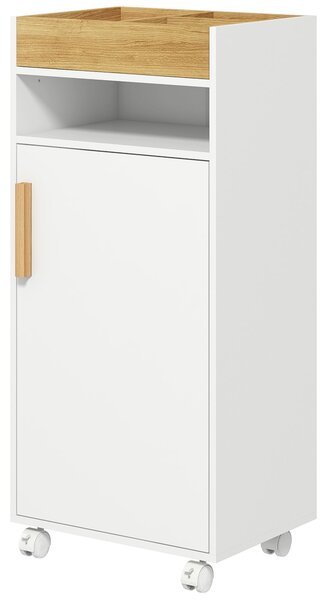 Kleankin Moderní Koupelnová Skříňka Auxiliární Sloupec, Koupelnová Skříň s Nastavitelnými Policemi, Odnímatelným Příborníkem a Koly 40x30x88 cm Bílá a