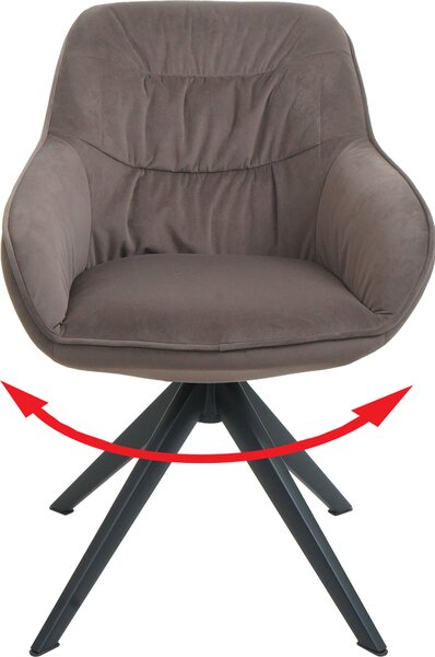 Jídelní židle HWC-K28, kuchyňská židle čalouněná židle židle s područkami, otočná, kov látka/textil hnědá