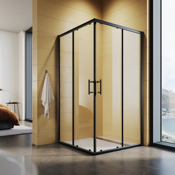 SONNI černý rohový sprchový kout dvojité posuvné dveře 90x90x195cm rohový vstup ESG skleněné sprchové dveře sprchový kout sprchový kout