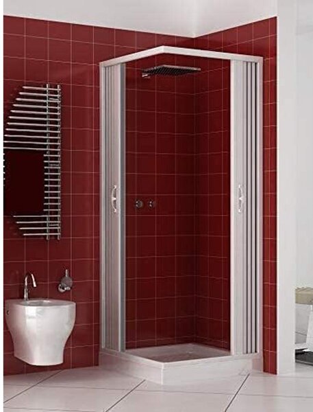 Sprchový kout s panelovými dveřmi s harmonikovým otevíráním, výška 185 cm, z bílého PVC, s nastavitelnou šířkou – 70–80 x 80–90