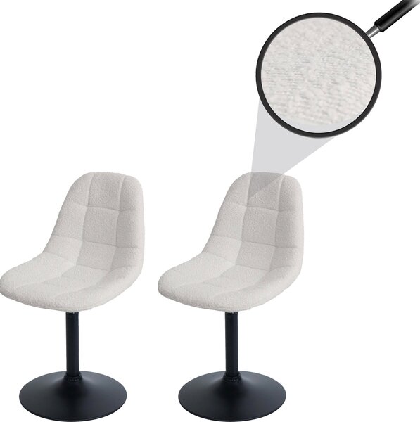 Sada 2 jídelních židlí HWC-A60, kuchyňská otočná židle, ocel Tkanina /textil bouclé (450g/m²) krémová