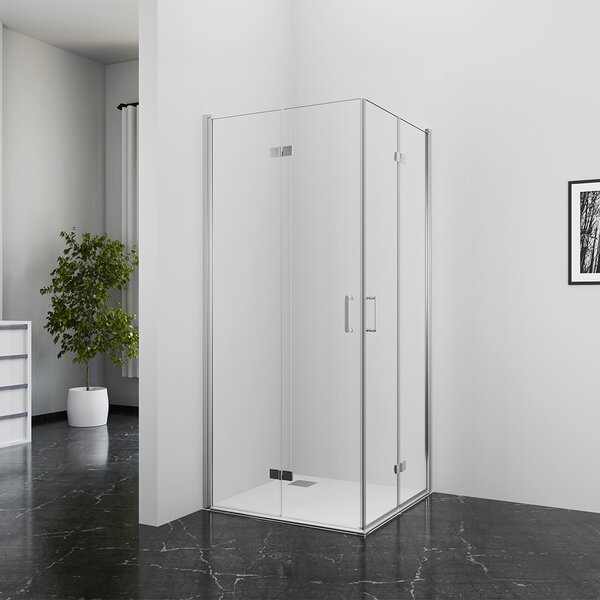 Sprchový kout MARWELL Shine Square chrom, skládací rohový sprchový kout 90x90x195 cm - s otevíráním na obě strany - s technologií EasyClean - kvalitní hliníkové profily