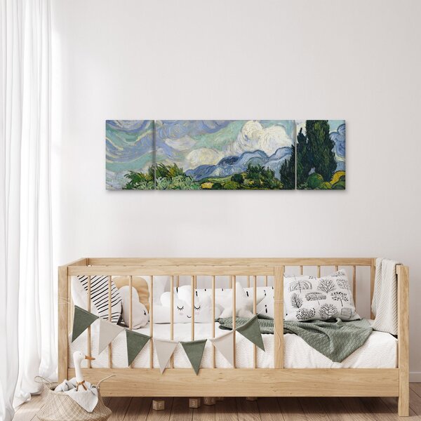 Obraz - Vincent van Gogh, Wheat Field with Cypresses, reprodukce (170x50 cm)