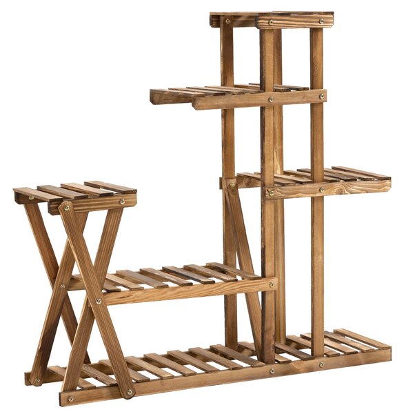Outsunny stojan na rostliny s dřevěnými nohami, pětilevelový regál na květiny, nosnost 60 kg, pro interiér a exteriér, terasa, zahrada, balkon 98x28x9