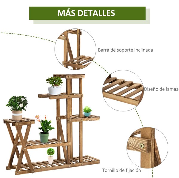 Outsunny stojan na rostliny s dřevěnými nohami, pětilevelový regál na květiny, nosnost 60 kg, pro interiér a exteriér, terasa, zahrada, balkon 98x28x9