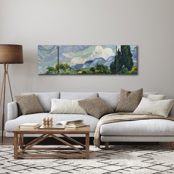 Obraz - Vincent van Gogh, Wheat Field with Cypresses, reprodukce (170x50 cm)