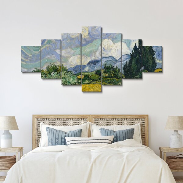 Obraz - Vincent van Gogh, Wheat Field with Cypresses, reprodukce (210x100 cm)
