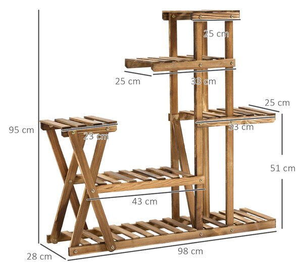 Outsunny stojan na rostliny s dřevěnými nohami, pětilevelový regál na květiny, nosnost 60 kg, pro interiér a exteriér, terasa, zahrada, balkon 98x28x9