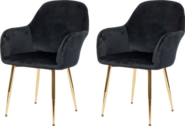 Sada 2 jídelních židlí HWC-F18, židle kuchyňská židle, retro design sametová černá, zlaté nohy