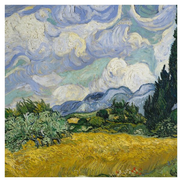 Obraz - Vincent van Gogh, Wheat Field with Cypresses, reprodukce (30x30 cm)