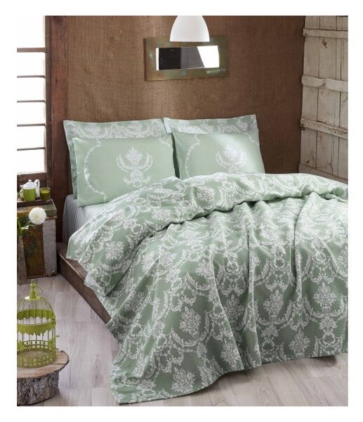 Lehký přehoz přes postel Pure Water Green, 200 x 235 cm