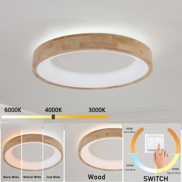 Brilagi-LED Strop. svítidlo FALCON WOOD LED/40W/230V 3000/4000/6000K 60 cm dřevo
