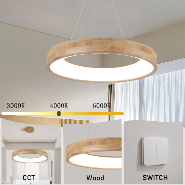 Brilagi -LED Lustr na lanku FALCON WOOD LED/40W/230V 3000/4000/6000K 60 cm dřevo