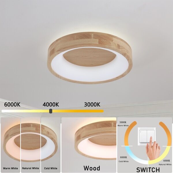 Brilagi-LED Strop. svítidlo FALCON WOOD LED/30W/230V 3000/4000/6000K 45 cm dřevo