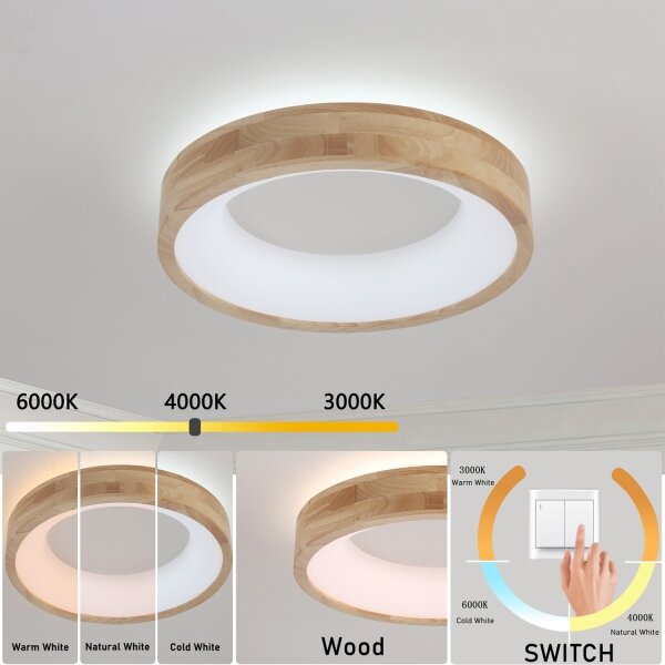 Brilagi-LED Strop. svítidlo FALCON WOOD LED/30W/230V 3000/4000/6000K 45 cm dřevo