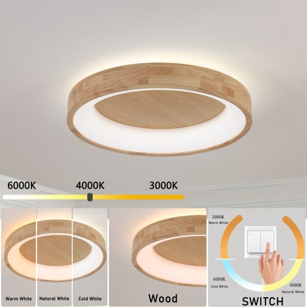 Brilagi-LED Strop. svítidlo FALCON WOOD LED/40W/230V 3000/4000/6000K 60 cm dřevo