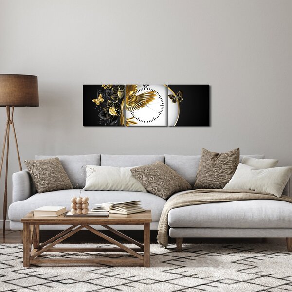 Obraz - Koule se zlatými motivy (s hodinami) (90x30 cm)