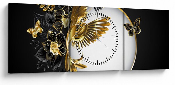 Obraz - Koule se zlatými motivy (s hodinami) (90x30 cm)