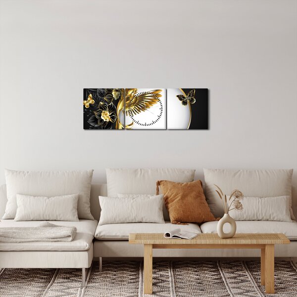 Obraz - Koule se zlatými motivy (s hodinami) (90x30 cm)