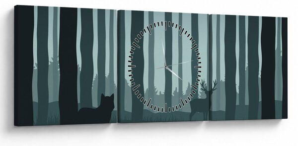 Obraz - Jelen s vlkem ve skalách (s hodinami) (90x30 cm)