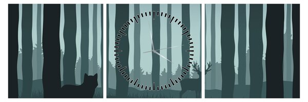 Obraz - Jelen s vlkem ve skalách (s hodinami) (90x30 cm)