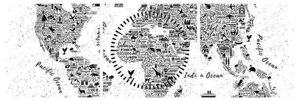 Obraz - Mapa z piktogramů (s hodinami) (90x30 cm)