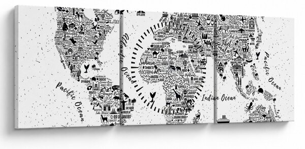Obraz - Mapa z piktogramů (s hodinami) (90x30 cm)