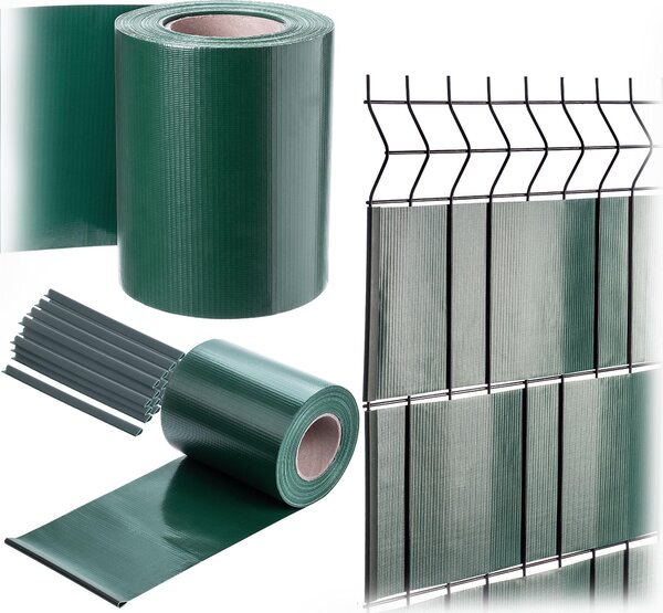 KADAX PVC stínící pásky 35 m x 19 cm, zelené pro dvojitý plot, stínící pásky s 20 upevňovacími klipy, větrná clona, plotová fólie pro plot z plaňkového pletiva