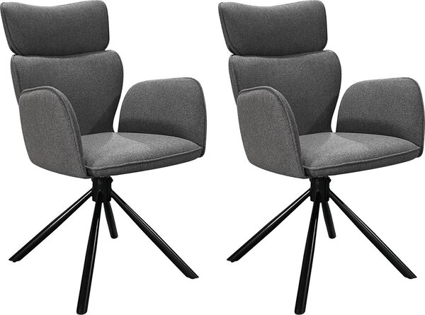 Jídelní židle byLIVING, set 2 kusů, model SEATTLE / potah: tkanina, barva: antracitová / konstrukce: kov, matná černá / otočná sedací část o 360° / rozměry: šířka 65 cm, výška 93 cm, hloubka 65 cm