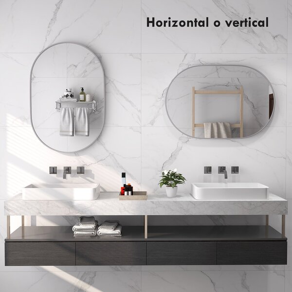 HOMCOM Oválné Zrcadlo do Koupelny 60x90 cm se Stříbrným Hliníkovým Rámem - Dekorativní Zrcadlo na Zeď Horizontální nebo Vertikální pro Obývací Pokoj