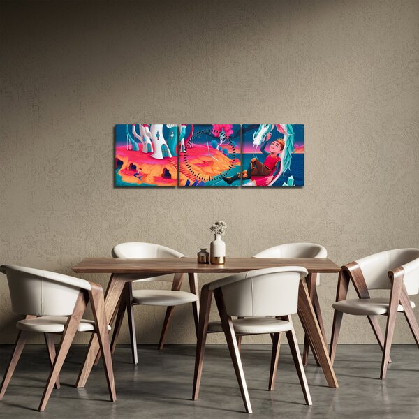 Obraz - Princ a dračí princezna (s hodinami) (90x30 cm)