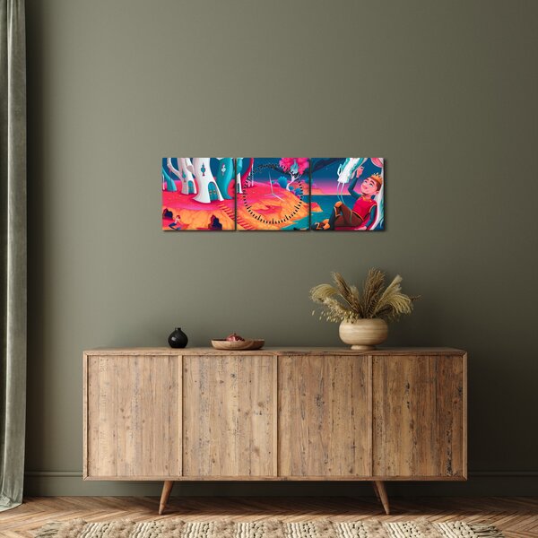 Obraz - Princ a dračí princezna (s hodinami) (90x30 cm)