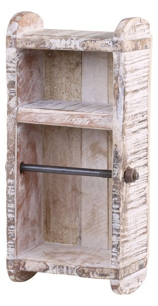 Dřevěný bílý antik nástěnný držák na toaletní papír Brick - 15*10*30 cm