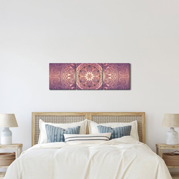 Obraz - Mandala na fialovém gradientu (s hodinami) (90x30 cm)