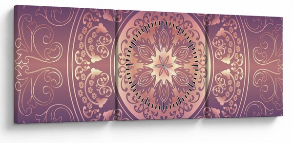 Obraz - Mandala na fialovém gradientu (s hodinami) (90x30 cm)