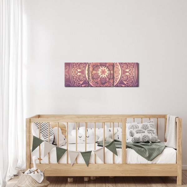 Obraz - Mandala na fialovém gradientu (s hodinami) (90x30 cm)