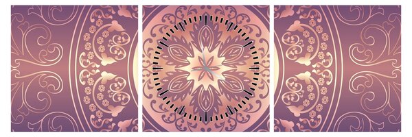 Obraz - Mandala na fialovém gradientu (s hodinami) (90x30 cm)