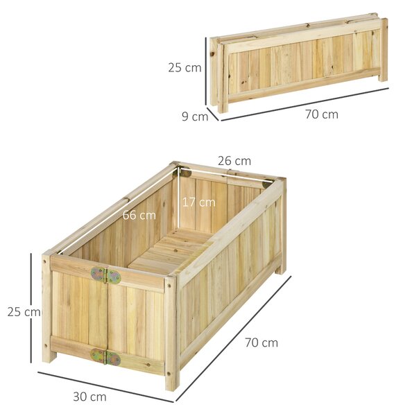 Skládací dřevěný truhlík Outsunny se 4 nohama pro pěstování zeleniny a květin na venkovním terase, balkoně, rozměry 70x30x25 cm | Aosom