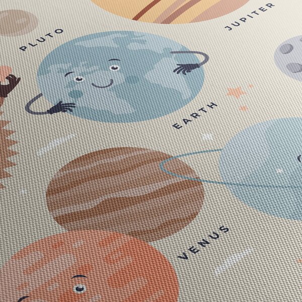 Obraz - Planetky s názvy (s hodinami) (90x30 cm)