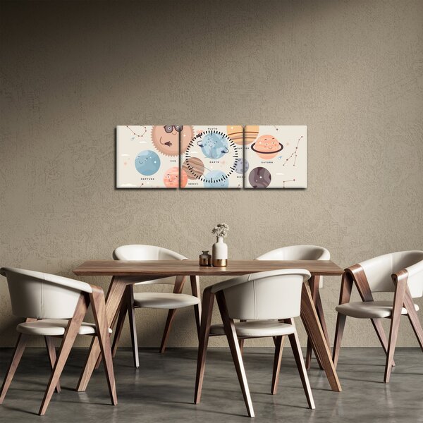 Obraz - Planetky s názvy (s hodinami) (90x30 cm)